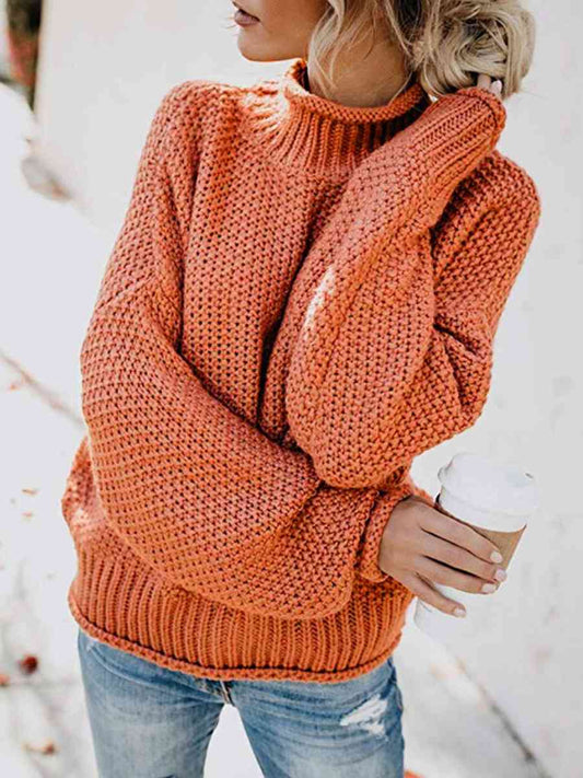 Turtleneck Dropped Shoulder Sweater | Casual Relaxed Fit Stretch Sweater