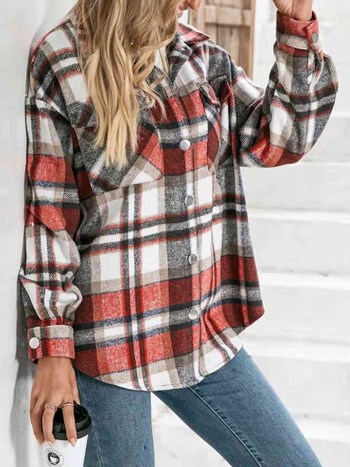 Plaid Collared Neck Button Down Jacket