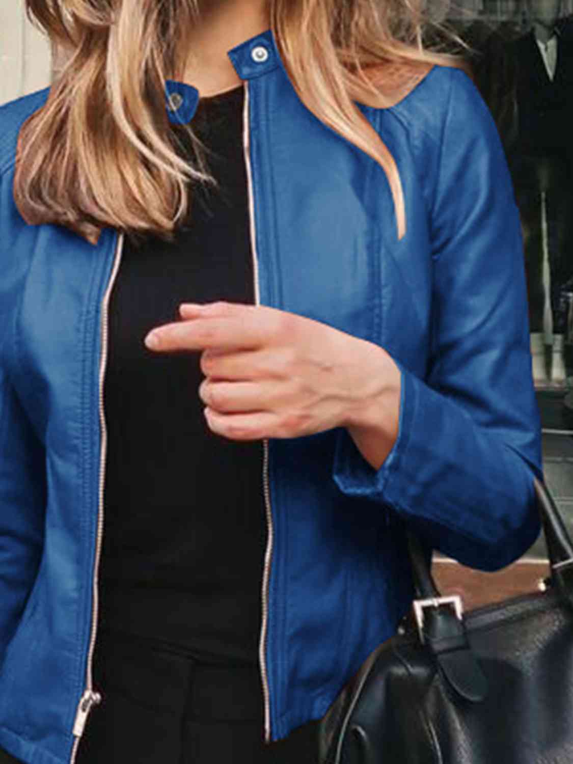 Mock Neck Zip Up Jacket | Casual Woman's Solid Polyester Spandex Jacket