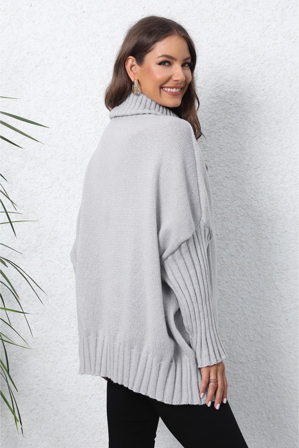 Turtle Neck Long Sleeve Ribbed Sweater