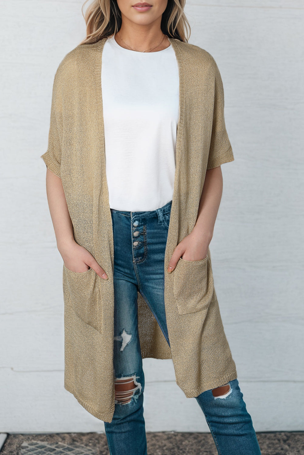 Open Front Sweater Cardigan with Pockets | Casual Solid Acrylic Cardigan