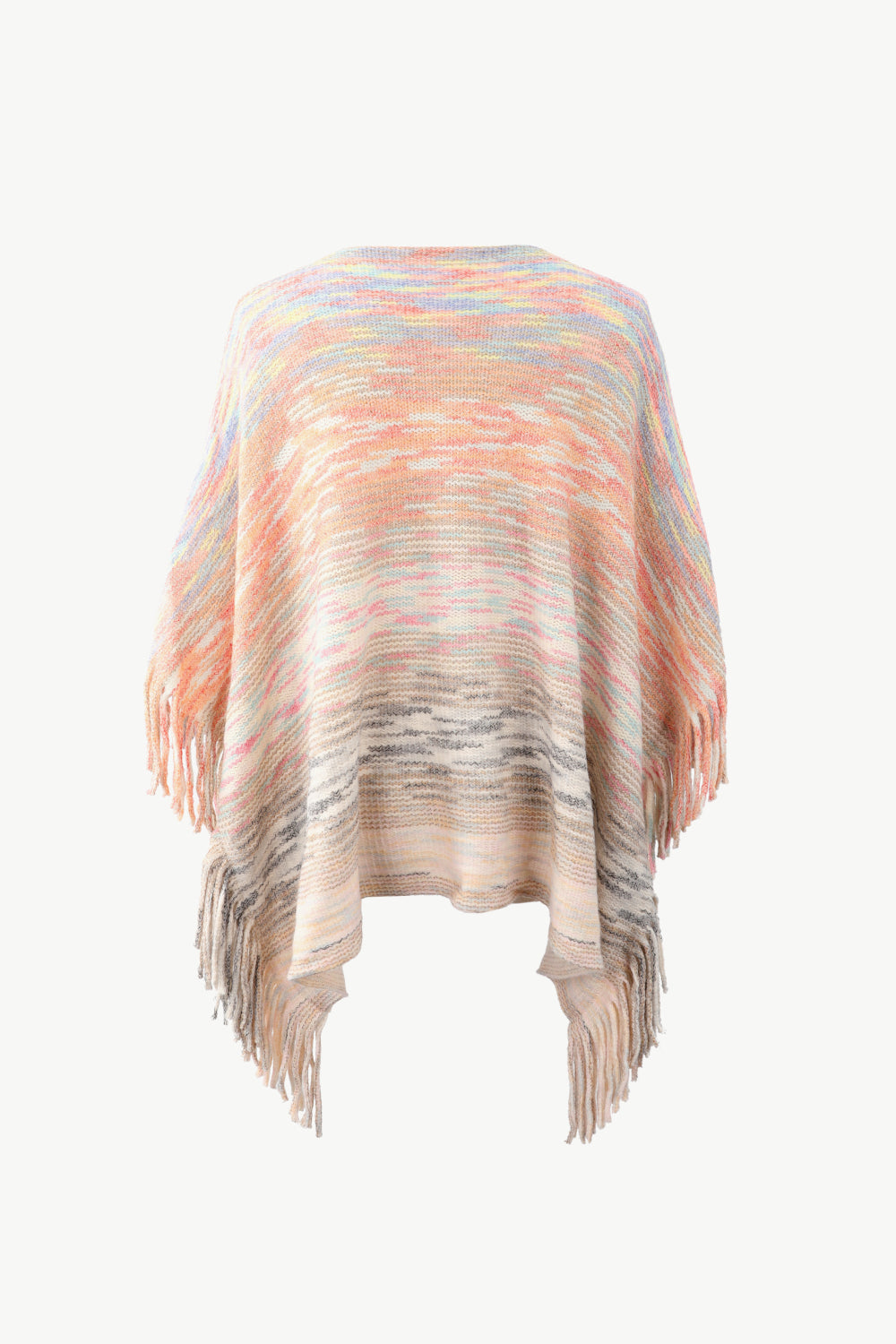 Round Neck Fringe Detail Poncho | Casual Woman's Knitted Stretch Acrylic Poncho