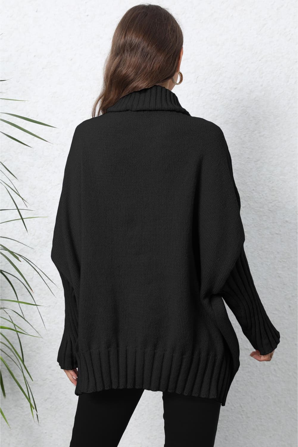 Turtle Neck Long Sleeve Ribbed Sweater | Casual Dolman Sleeve Ribbed Hem Sweater