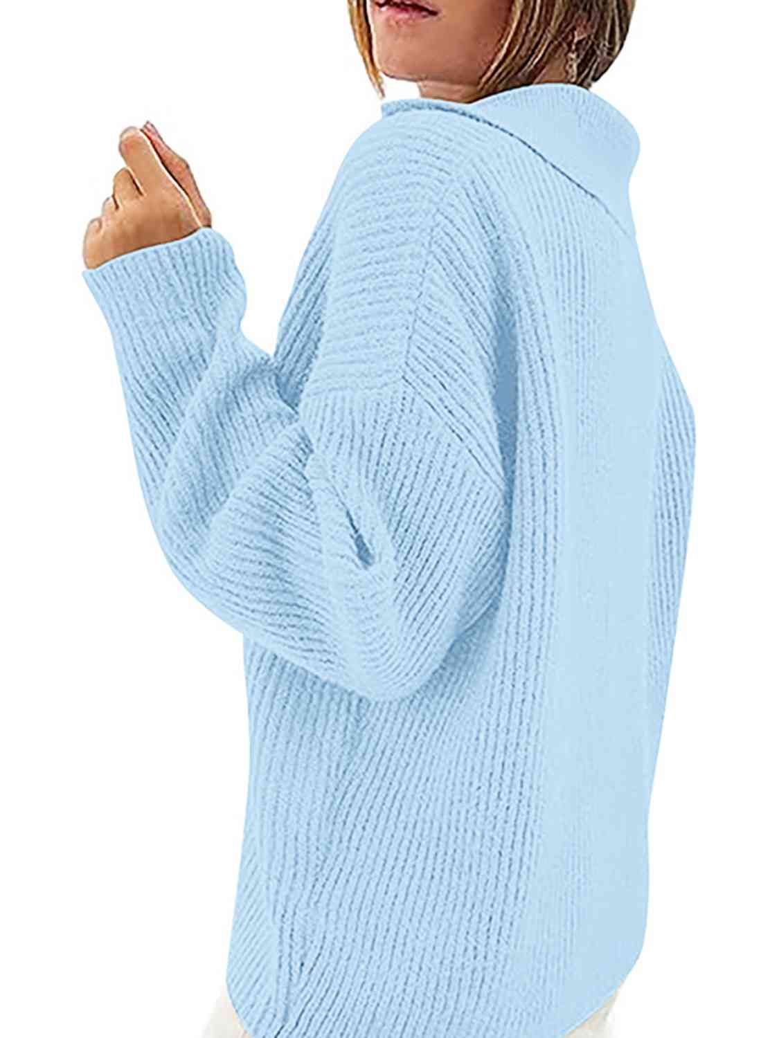 Collared Neck Half Button Knit Top | Ribbed Acrylic Sweater With Long Sleeves