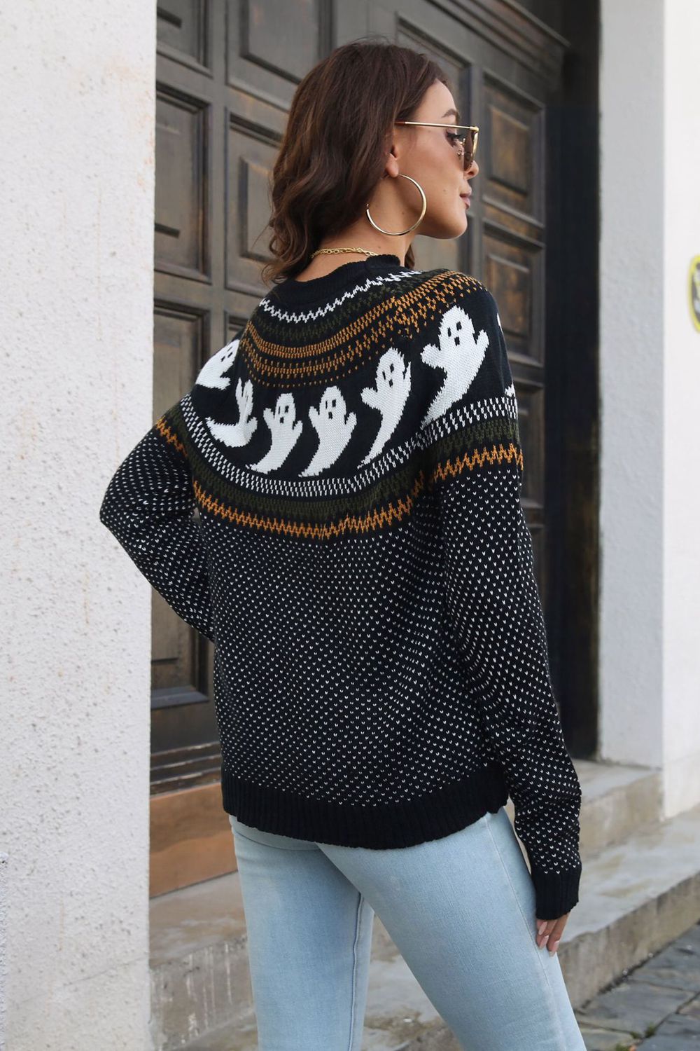 Ribbed Round Neck Long Sleeve Pullover Sweater | Printed Acrylic Sweater