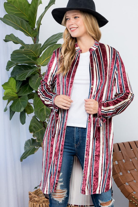 STRIPE VELVET LONG CARDIGAN e Luna