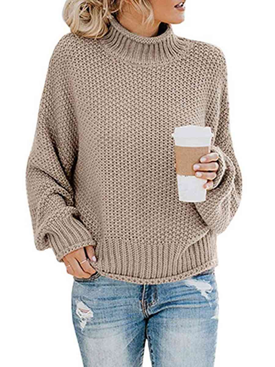 Turtleneck Dropped Shoulder Sweater | Casual Relaxed Fit Stretch Sweater