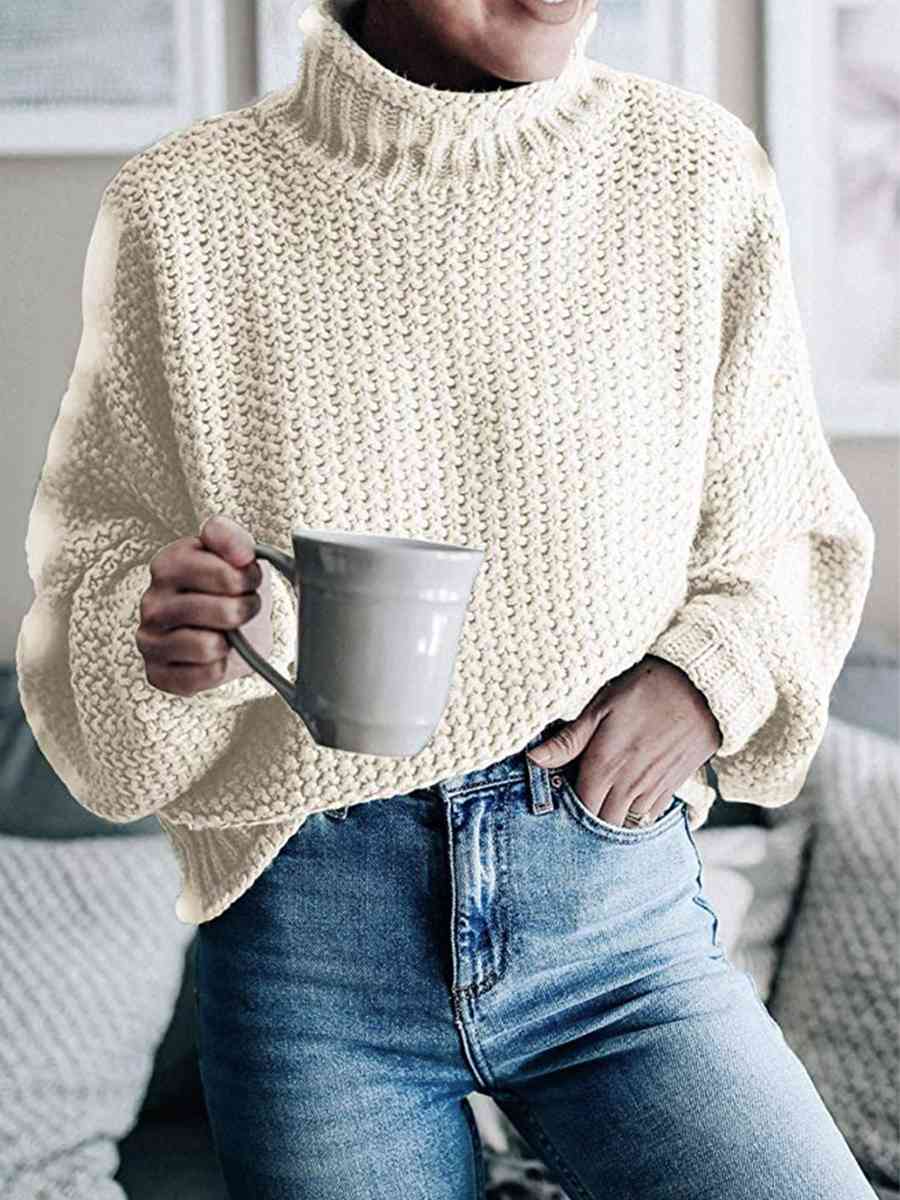 Turtleneck Dropped Shoulder Sweater | Casual Relaxed Fit Stretch Sweater