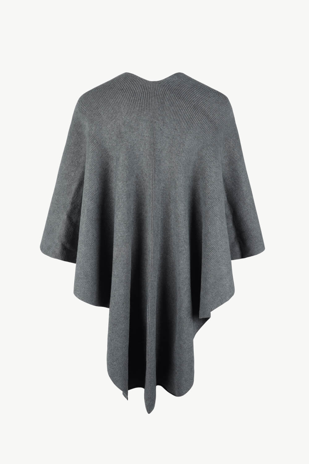 Surplice Neck Pom-Pom Trim Poncho | Casual Solid Stretchy Polyester Poncho