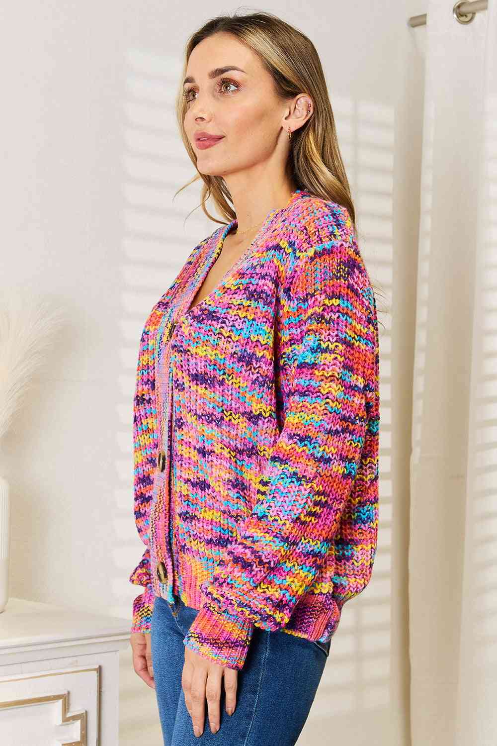 Woven Right V-Neck Long Sleeve Cardigan | Casual Multicolor Acrylic Cardigan