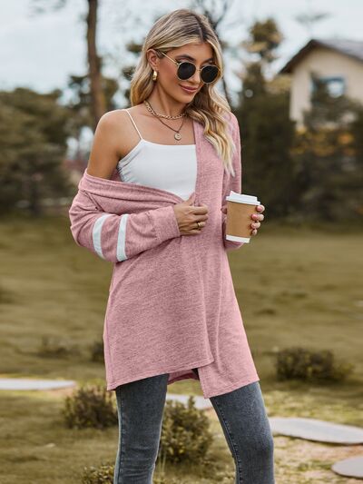 Striped Open Front Dropped Shoulder Cardigan