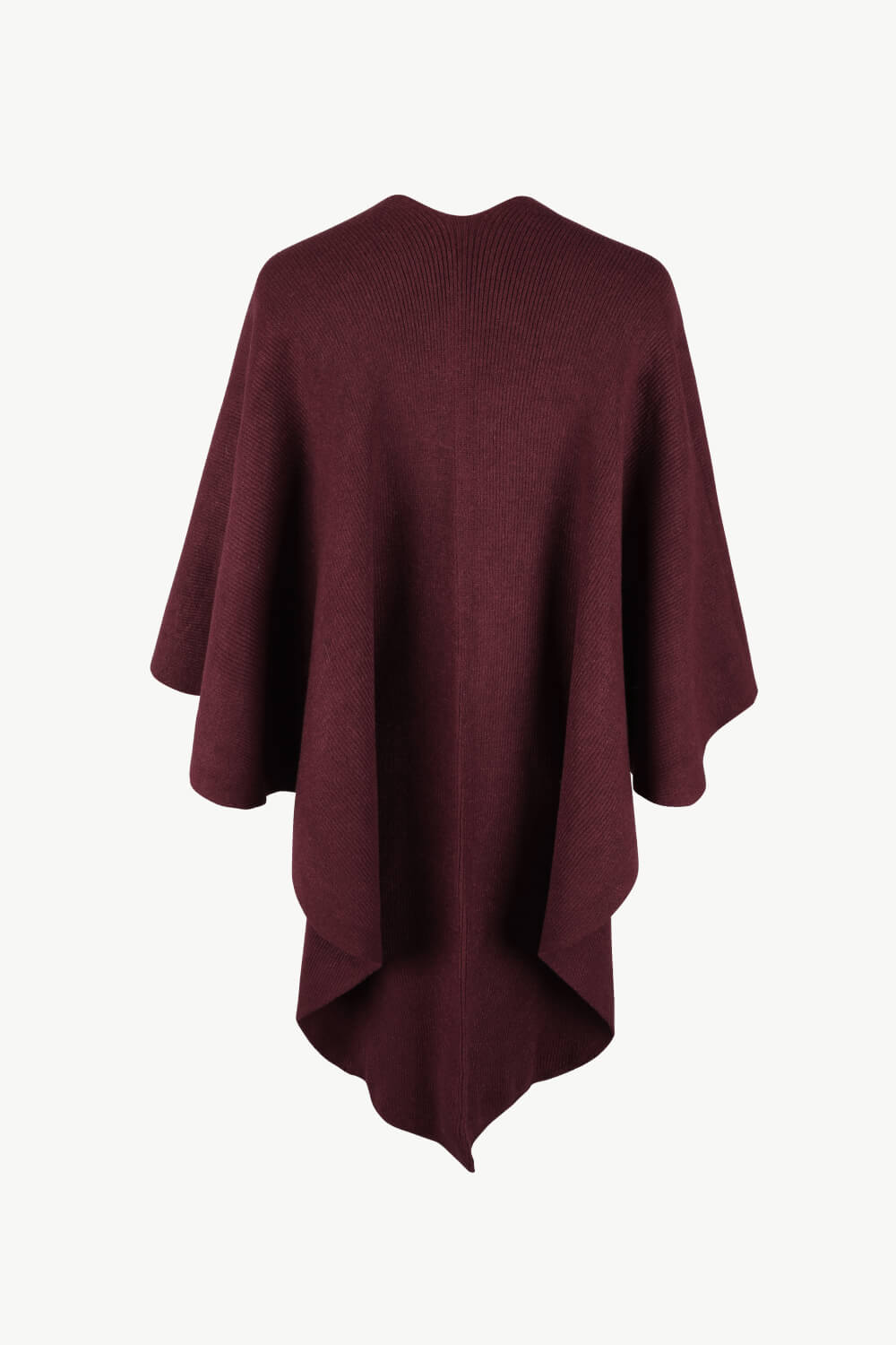 Surplice Neck Pom-Pom Trim Poncho | Casual Solid Stretchy Polyester Poncho