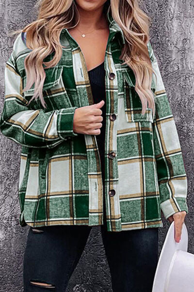 Plaid Pocketed Dropped Shoulder Coat | Casual Buttoned Coat With Collar Neck