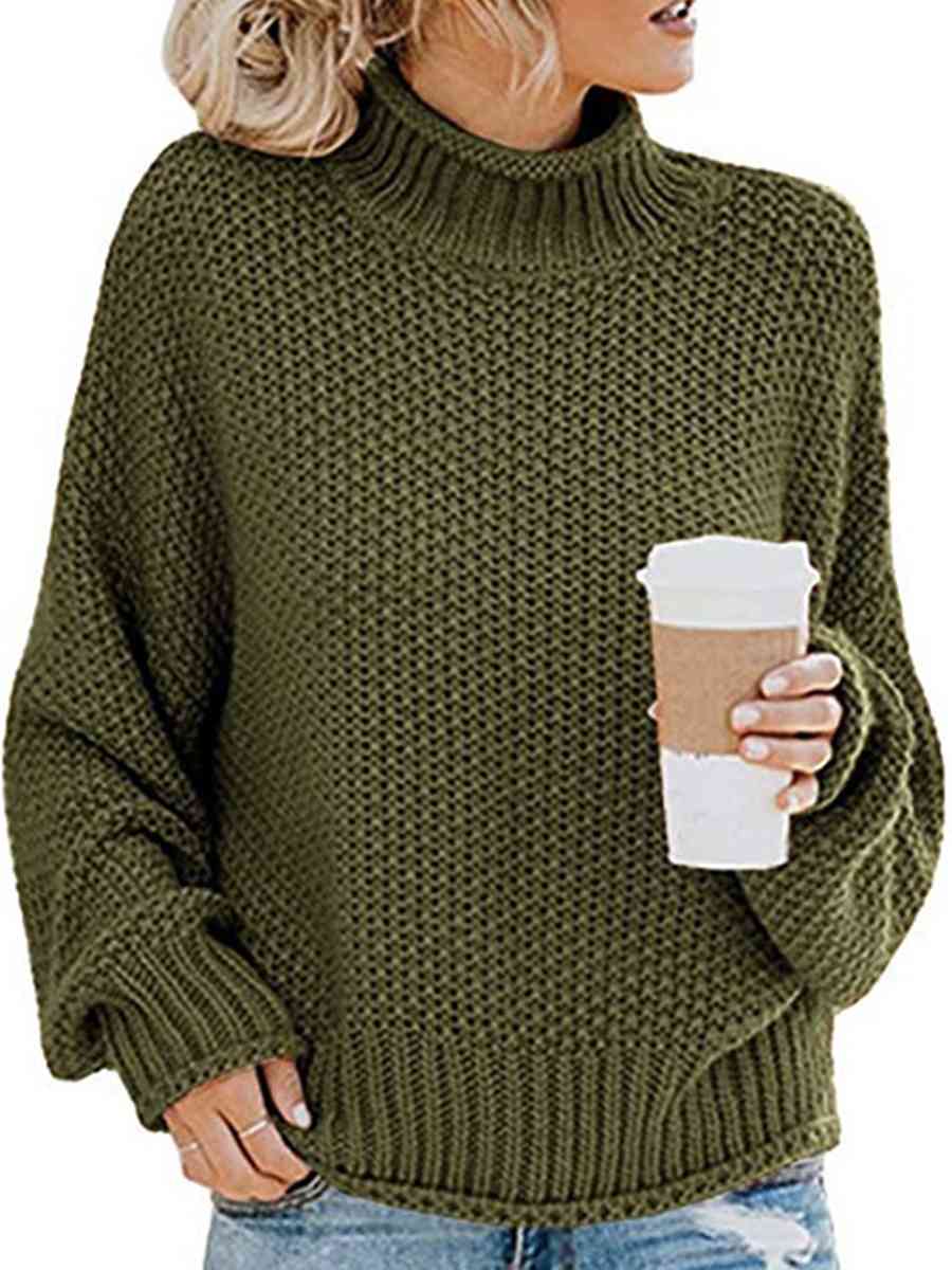 Turtleneck Dropped Shoulder Sweater | Casual Relaxed Fit Stretch Sweater