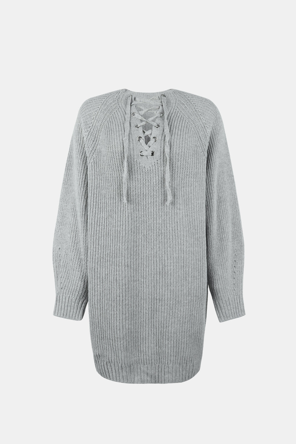 Lace-Up Mini Sweater Dress | Casual Polyester Sweater Dress With Long Sleeves