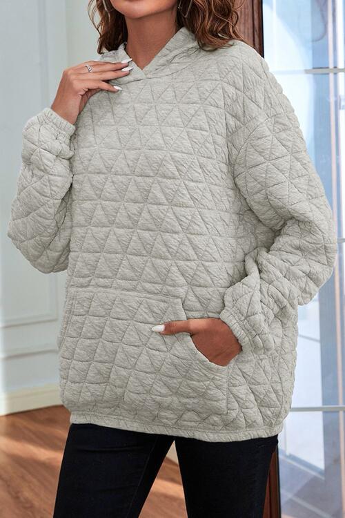 Quilted Long Sleeve Hoodie with Pocket | Polyester Hoodie With Cuffed Sleeves