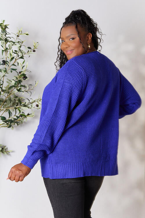 Zenana Full Size Waffle-Knit Open Front Cardigan | Acrylic Pocketed Cardigan