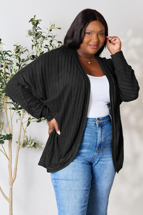 Basic Bae Full Size Ribbed Cocoon Cardigan | Polyester Openwork Cardigan