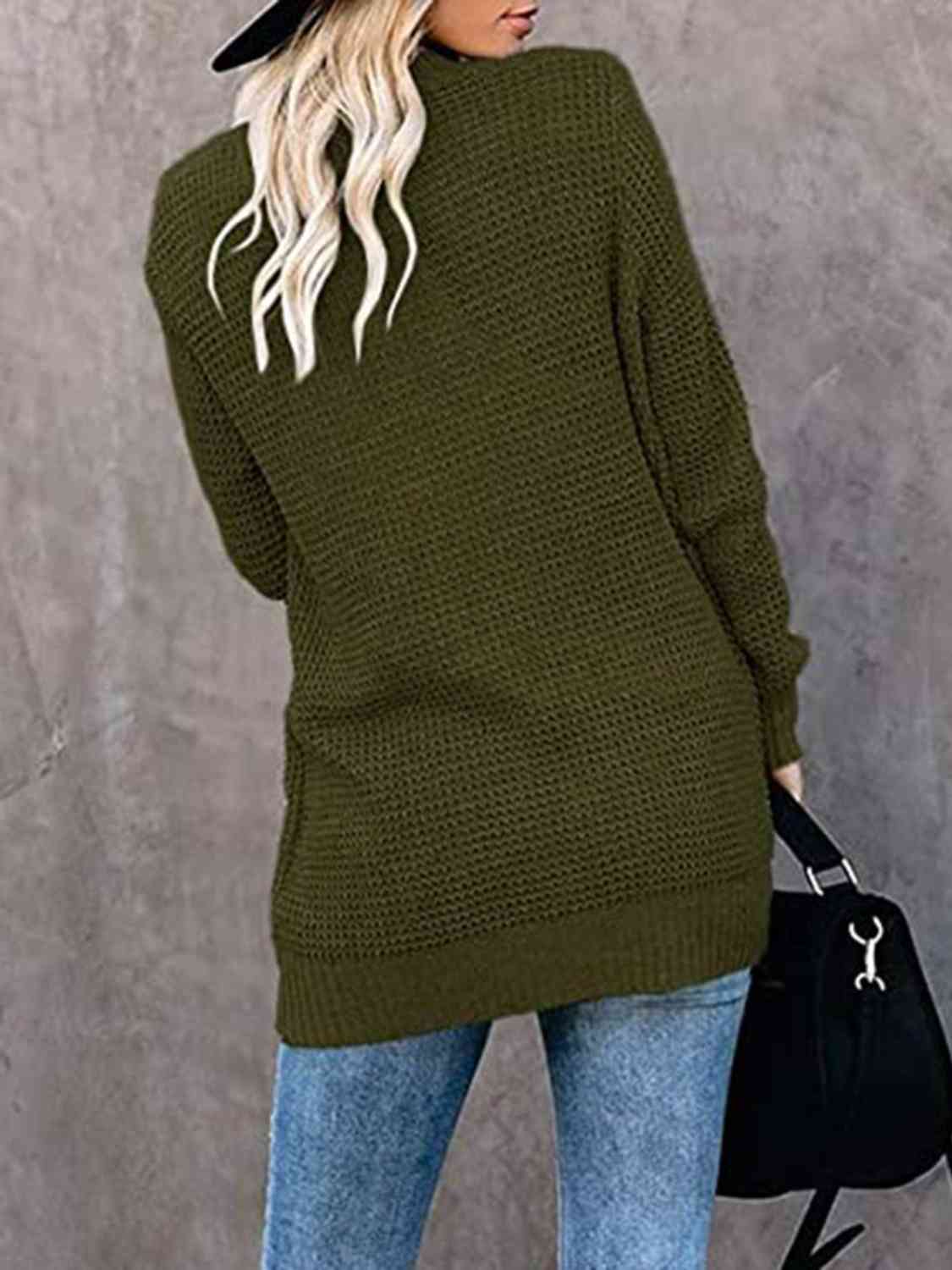 Open Front Long Sleeve Cardigan | Casual Polyester Cardigan With Side Pockets