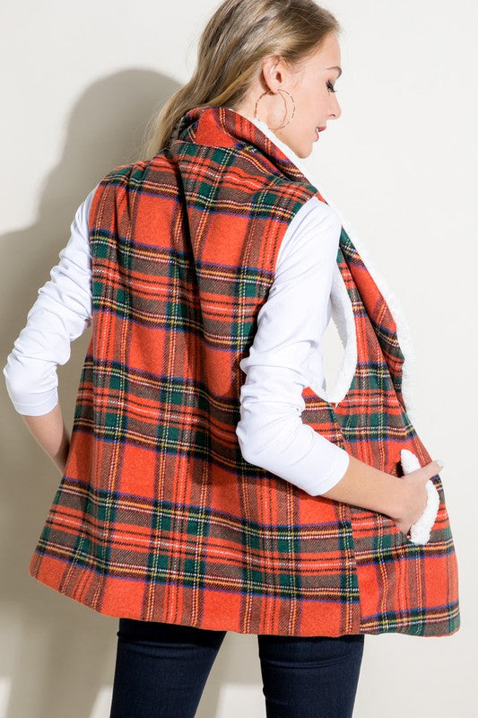 PLAID SHERPA FUR LINED VEST e Luna