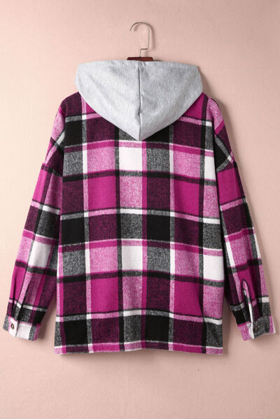 Button Up Plaid Hooded Jacket | Casual Polyester Modern Jacket With long Sleeves