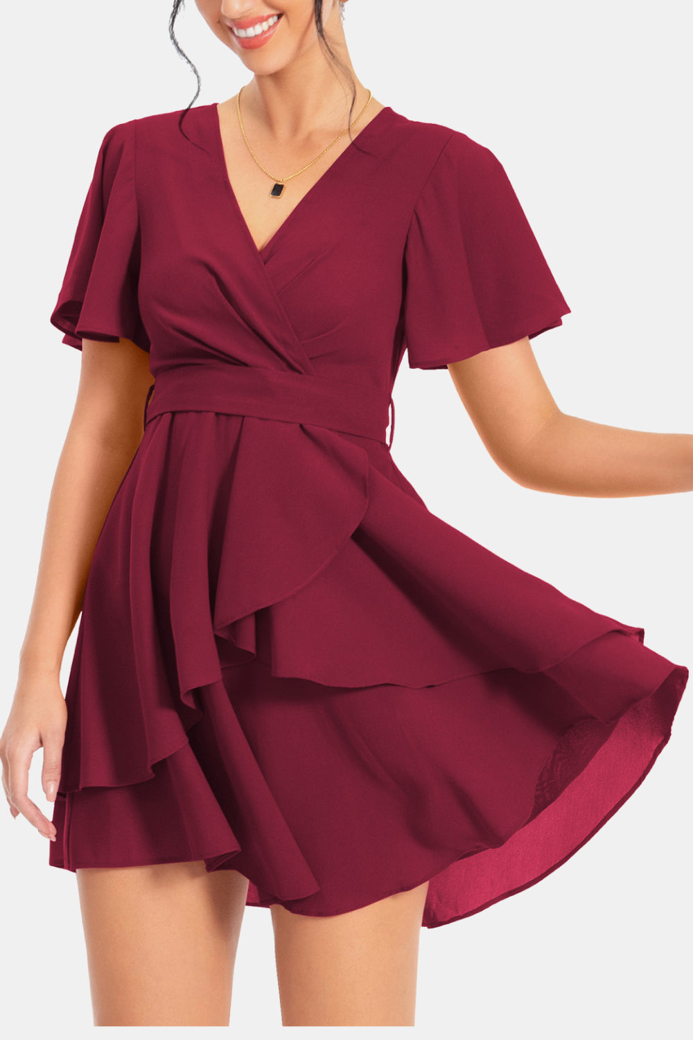 Surplice Neck Flutter Sleeve Dress