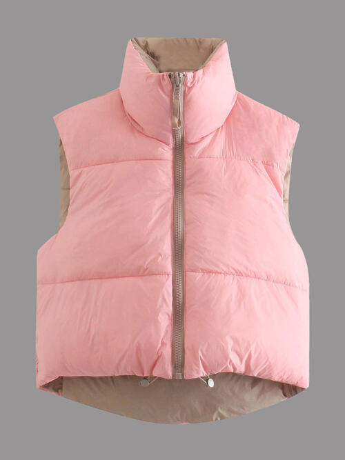 Zip Up Drawstring Reversible Vest | Polyester Solid Vest With Stand Up Collar