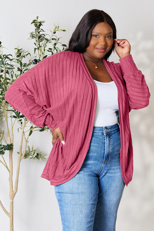 Basic Bae Full Size Ribbed Cocoon Cardigan | Polyester Openwork Cardigan