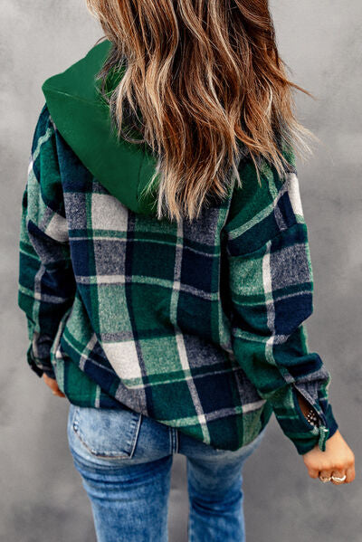 Button Up Plaid Hooded Jacket | Casual Polyester Modern Jacket With long Sleeves