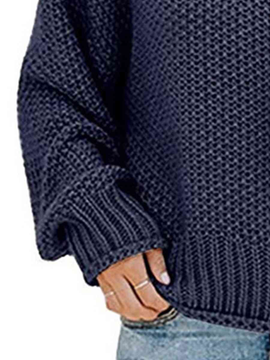 Turtleneck Dropped Shoulder Sweater | Casual Relaxed Fit Stretch Sweater