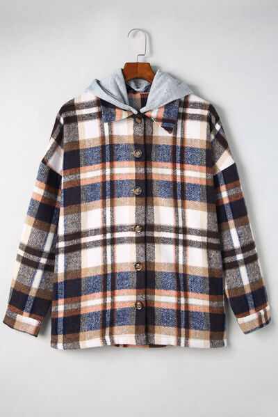 Button Up Plaid Hooded Jacket | Casual Polyester Modern Jacket With long Sleeves