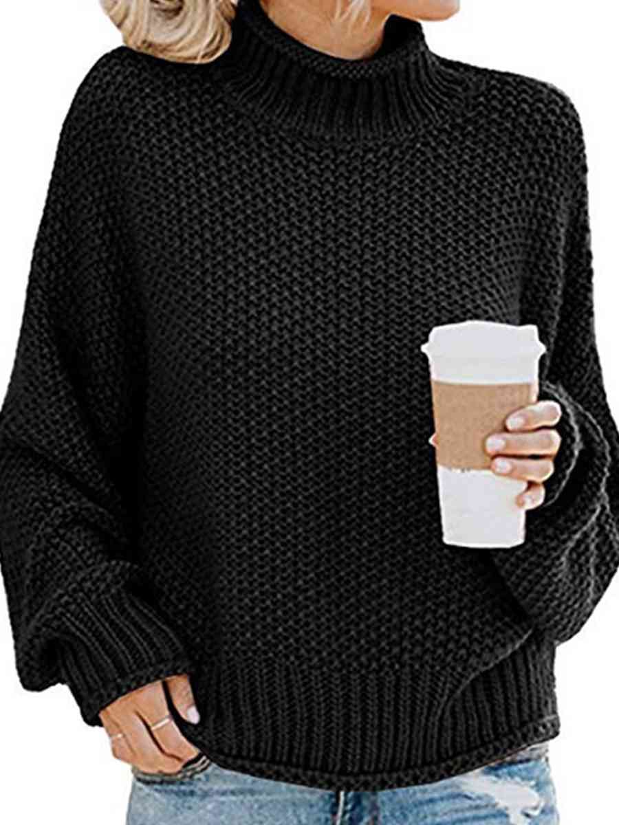 Turtleneck Dropped Shoulder Sweater | Casual Relaxed Fit Stretch Sweater