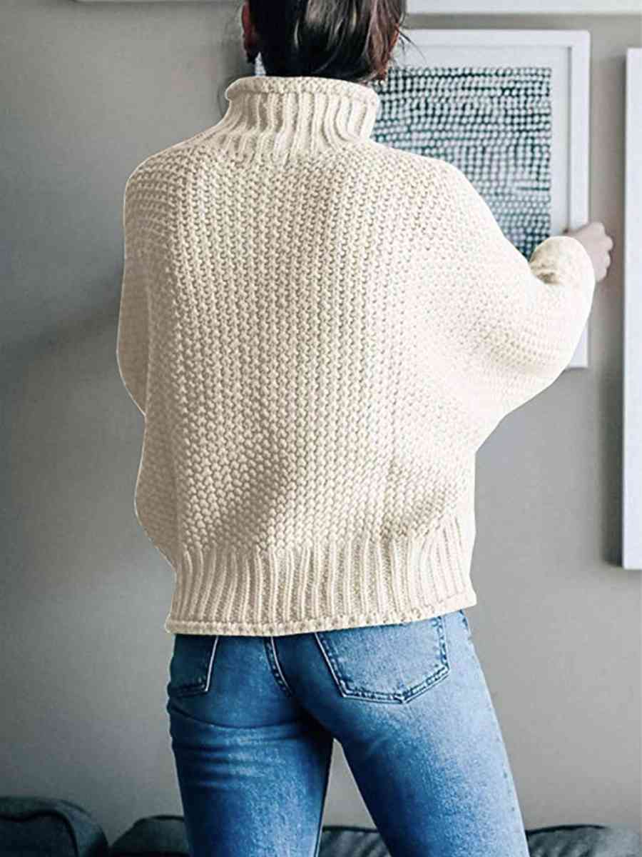 Turtleneck Dropped Shoulder Sweater | Casual Relaxed Fit Stretch Sweater