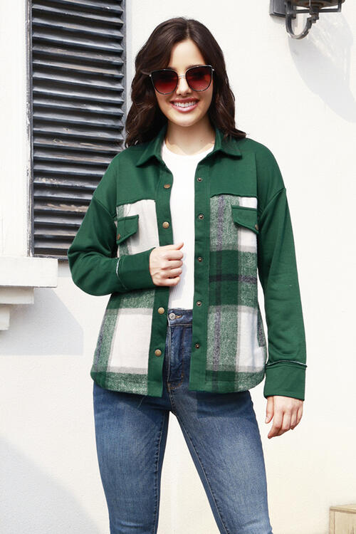 Snap Down Plaid Long Sleeve Shacket