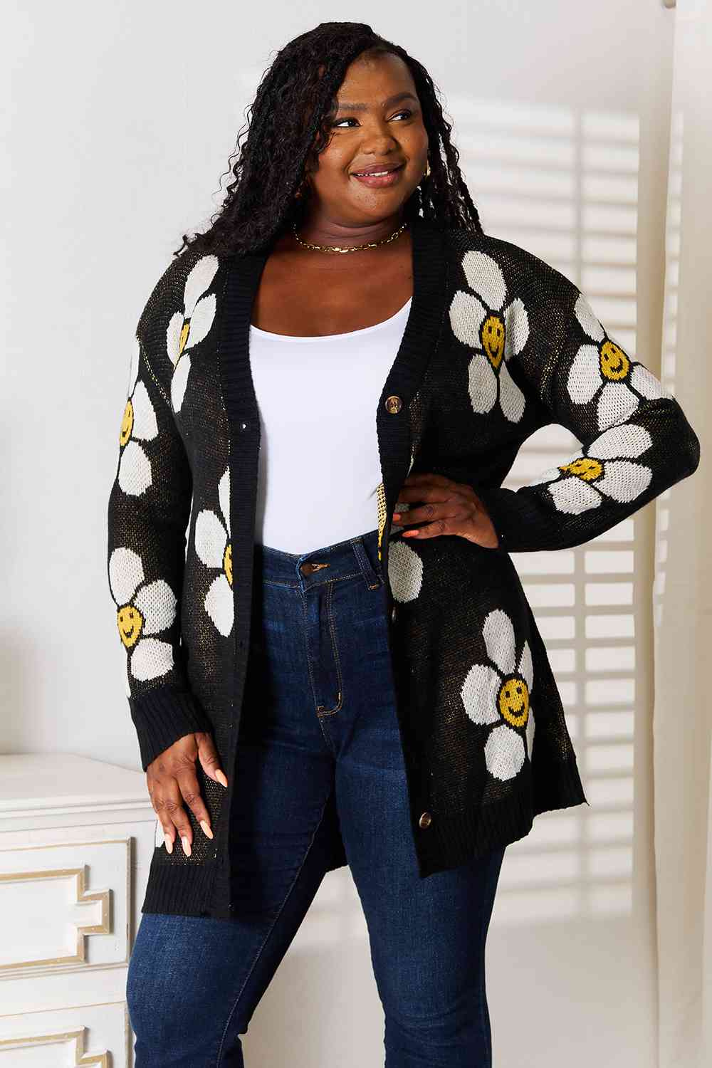 Double Take Floral Button Down Longline Cardigan | Casual Polyester Cardigan