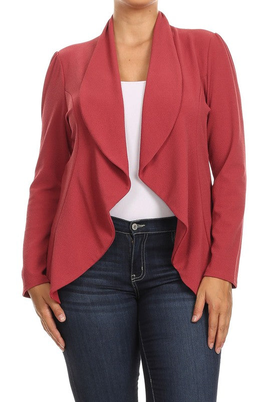 Plus Casual Solid open front jacket blazer Moa Collection