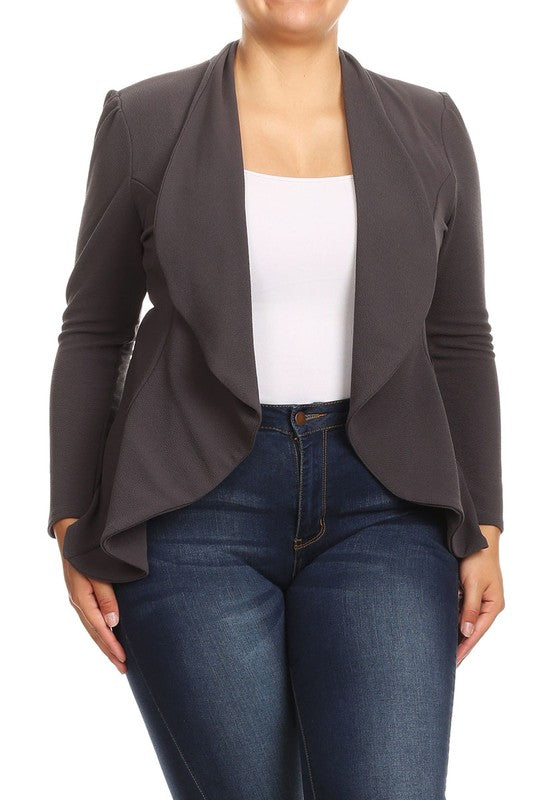 Plus Casual Solid open front jacket blazer Moa Collection