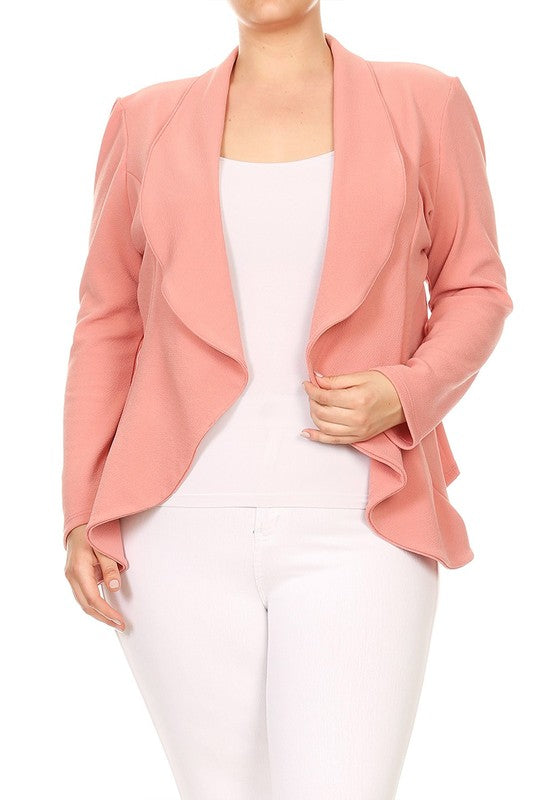 Plus Casual Solid open front jacket blazer Moa Collection