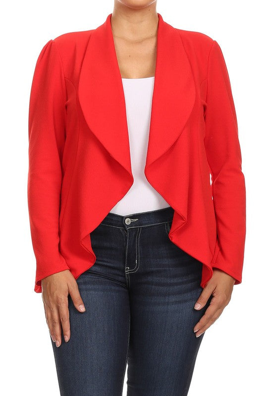 Plus Casual Solid open front jacket blazer Moa Collection