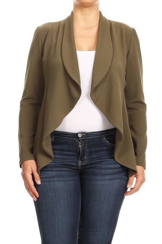 Plus Casual Solid open front jacket blazer Moa Collection