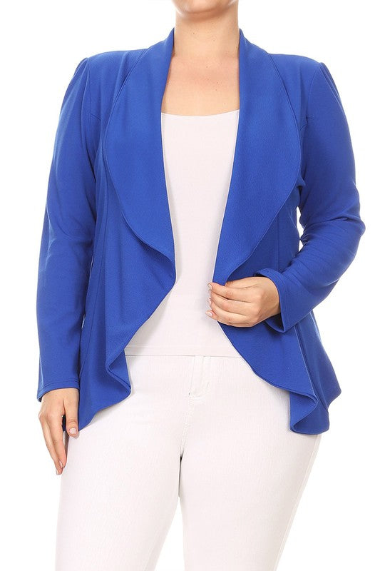 Plus Casual Solid open front jacket blazer Moa Collection