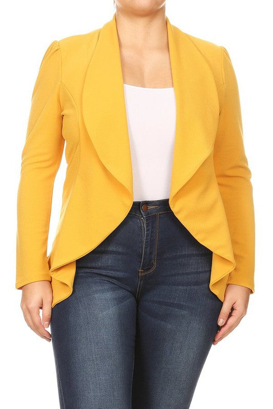 Plus Casual Solid open front jacket blazer Moa Collection