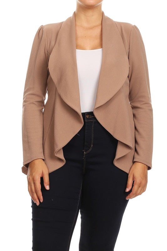 Plus Casual Solid open front jacket blazer Moa Collection