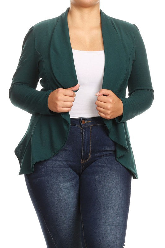 Plus Casual Solid open front jacket blazer Moa Collection