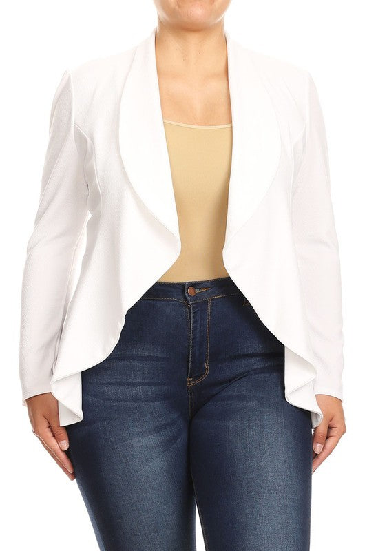 Plus Casual Solid open front jacket blazer Moa Collection