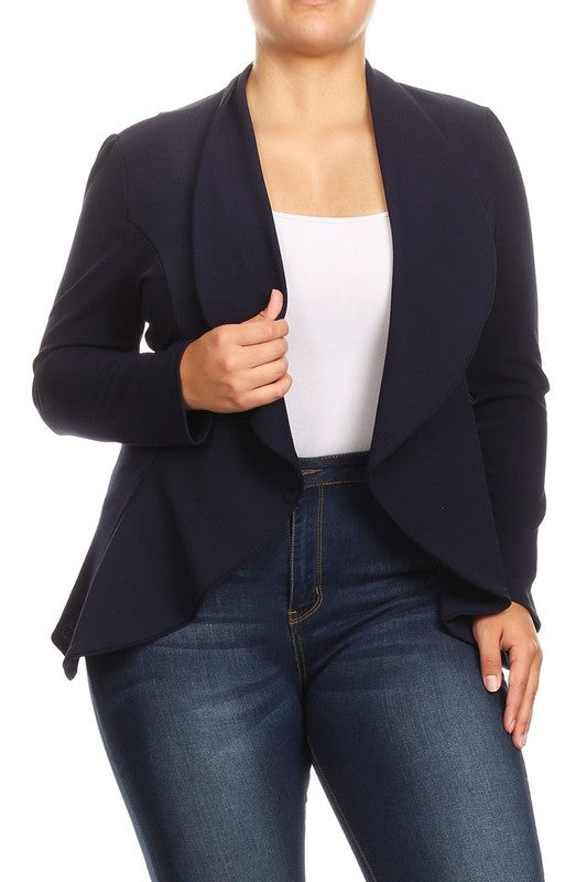 Plus Casual Solid open front jacket blazer Moa Collection