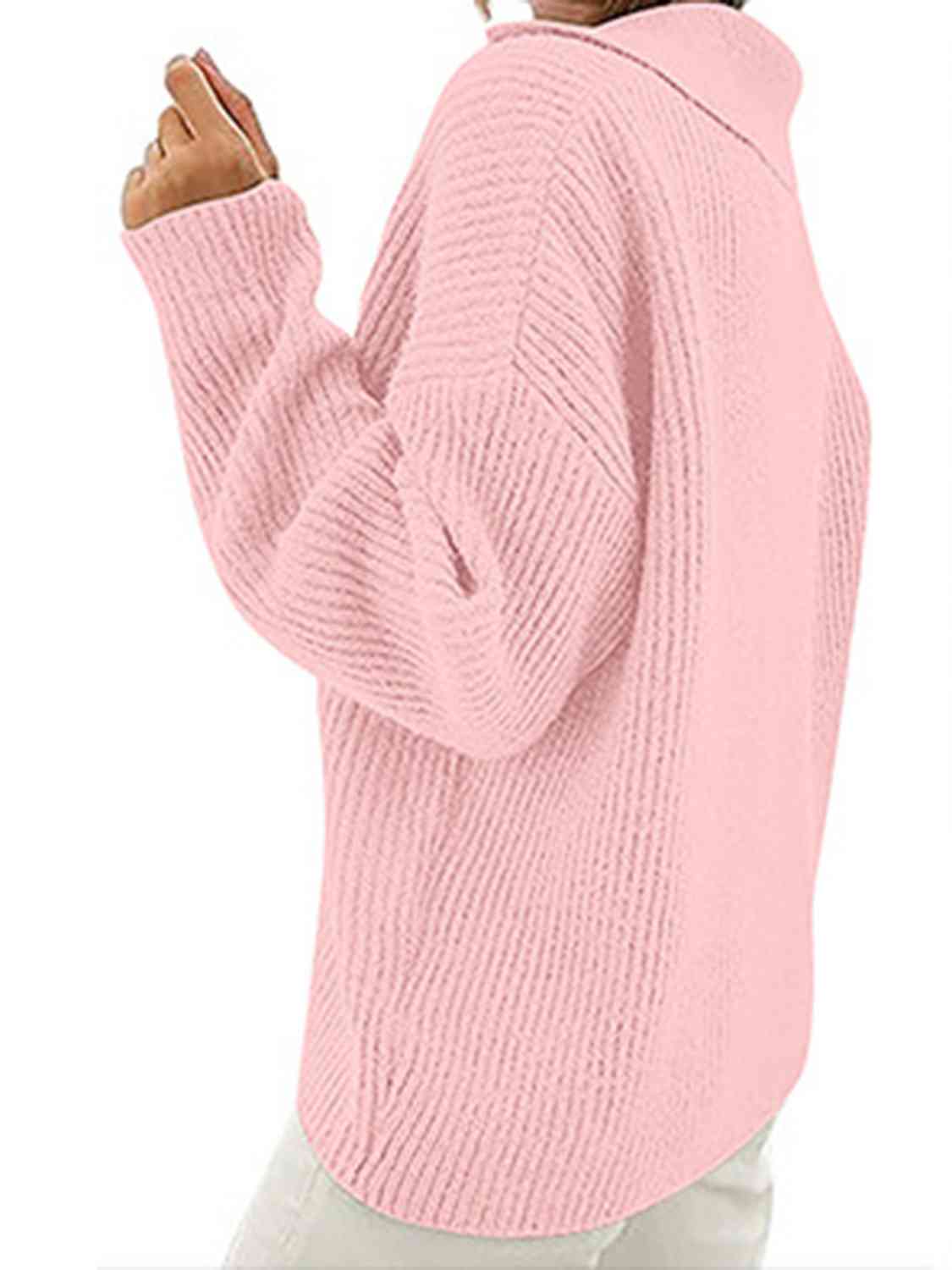 Collared Neck Half Button Knit Top | Ribbed Acrylic Sweater With Long Sleeves