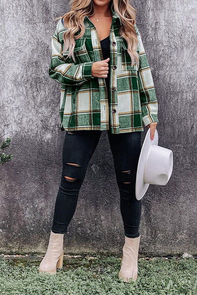 Plaid Pocketed Dropped Shoulder Coat | Casual Buttoned Coat With Collar Neck