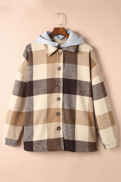 Button Up Plaid Hooded Jacket | Casual Polyester Modern Jacket With long Sleeves