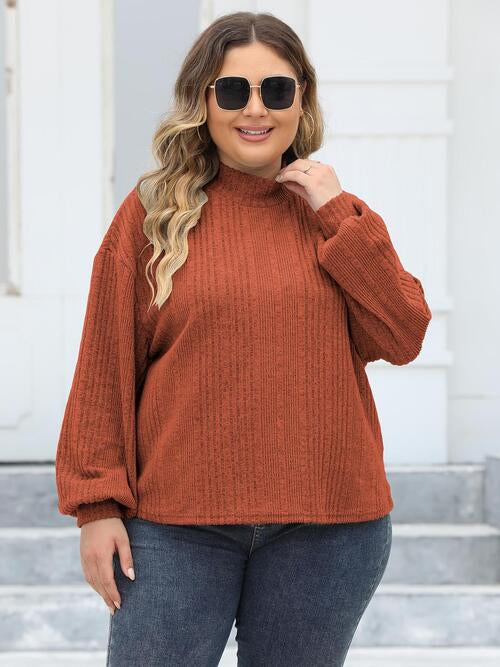 Plus Size Mock Neck Long Sleeve Knit Top | Polyester Top With Cuffed Sleeves